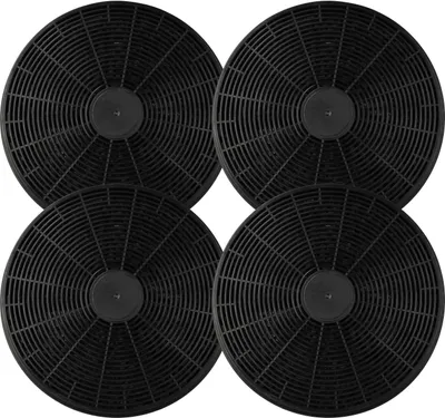 Four round, black charcoal filters arranged in a two-by-two grid against a white background.