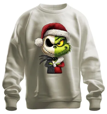 Produktbild von Grinch & Jack Skellington Mashup halb Gesicht Weihnachten Sweatshirt Pullover, Natur, L