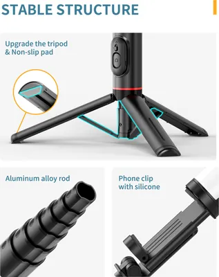 Produktbild von Tragbares Selfie-Stick-Stativ fuer Telefon-Stativstaender, ausziehbar, max. Laenge 765 mm, integriertes LED-Fuelllicht mit Fernausloeser fuer Vlog-Live-Streaming, Selfie-Online-Video