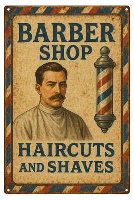 Produktbild von Blechschild 20x30cm Barber Shop Haircuts and Shaves Retro Metallschild Wanddeko für Friseursalon Barbershop und Herrenfriseur AstraDesign