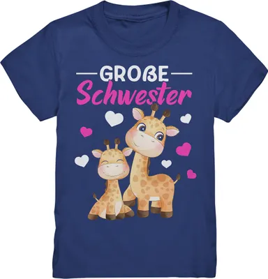 Produktbild von Große Schwester T-Shirt Giraffen Große Schwester Geschenk – Indigo / 122/128 (7-8)
