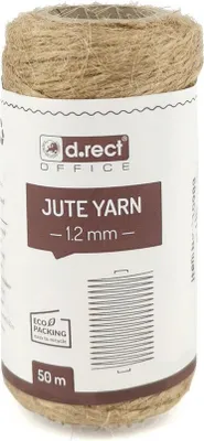 Produktbild von D.RECT 50m Jute-Schnur Natur Braun Jute-Kordel | Packschnur Geschenk-Band Bastelschnur Dekokordel | 1,2mm Dicke | Für: Verpackung, DIY Kunst-Handwerk, Floristik, Dekoration