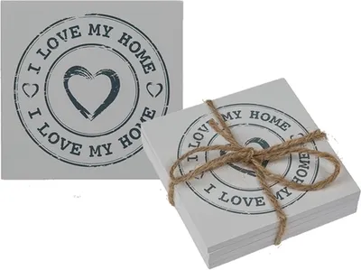 Produktbild von 4 Glas-Untersetzer I love my home Untersetzer Holz Bierdeckel Set Weiß Tischdeko