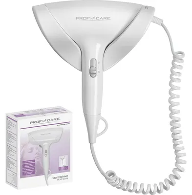 Produktbild von ProfiCare kompakter Haartrockner mit Wandhalterung | Haarföhn mit extra langem Spiralkabel | 1800 Watt mit Cool Shot | Hair Dryer mit 2 Leistungsstufen | inkl. Montagematerial | PC-HT 3044