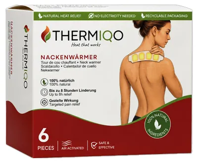 Produktbild von Thermiqo Nackenwärmer 6 Stück – Bis zu 8 Stunden Wärme – Selbstklebende Wärmepflaster für Nacken & Schultern – Bei steifen & verspannten Muskeln – Luftaktiviert