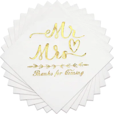 Produktbild von 100er Pack Servietten Hochzeit Papierservietten Tischdeko für Hochzeit Partyservietten Mr. & Mrs Dekorative Einweg Servietten für Verlobung Party Geburtstag Taufe, 33 x 33 cm