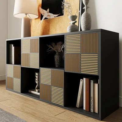 Image de Étagère cubique - Bibliothèque à 8 compartiments - Modulaire - Structure en bois - Autoportante - 1 pièce - Noir