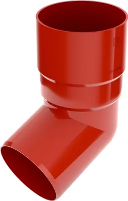 A red plastic downpipe elbow fitting.