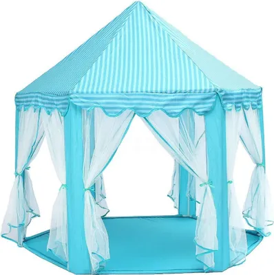 Produktbild von Dívčí šestihranný hradní domeček pro princezny Leaves Movable Foldable Children's Playhouse - modrý