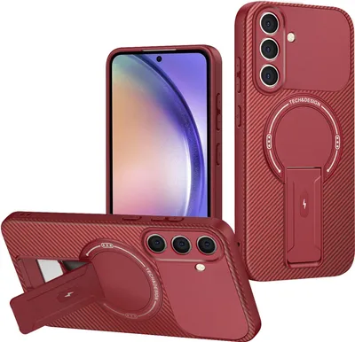 Produktbild von Hülle für Samsung Galaxy A26/A17 5G/4G Magnetisch Carbonfaser Design TPU Hybrid Handyhülle mit Ständer Rot
