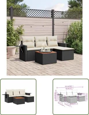 Produktbild von The Living Store 5-tlg. Garten-Sofagarnitur mit Kissen Schwarz Poly Rattan