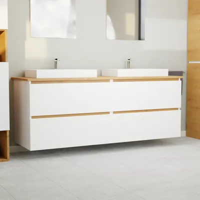 Produktbild von Garlivo Waschbeckenunterschrank GLB-160 Weiss mit Schubladen, Badezimmer Waschtischunterschrank hängend , Breite 160 cm, Soft-Close, Push-to-Open/ Tip-On