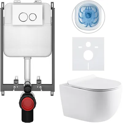 Obrázek produktu pro CERANO - Podomítkový WC set Felci - bílá lesklá - tlačítko Prime/Duoalo, bílé - pro zazdění - 53x37 cm