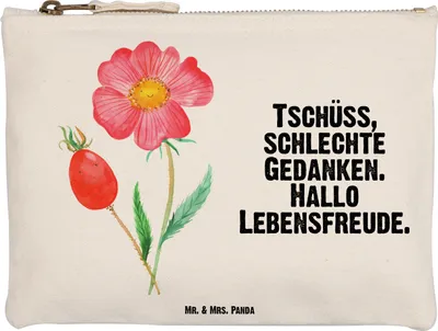 Produktbild von Mr. & Mrs. Panda Pouch Blume Hagebutte Größe M - Weiß - Geschenk, kosmetiktäschchen, Schlechte Gedanken, Lebensfreude, Etui, Schlampermäppchen, Garten, Schlamper