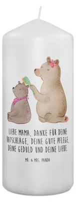 Produktbild von Mr. & Mrs. Panda Kerze Bär Kind 19 x 8 cm - Weiß - Geschenk, Mutti, Blockkerze, Mom, Erinnerungslicht, Bruder, Muttertag, Erinnerungskerze, Bedruckte, Mama, Stumpenkerze