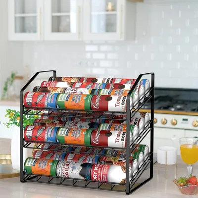Produktbild von 3-stufiger Dosenregalhalter - Küchen Lebensmittel Aufbewahrungsorganisator - Schwarz
