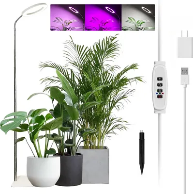 Immagine prodotto di Lampada da coltivazione a spettro completo con 72 LED, 16 LED per piante, collo d'oca a 360°, con adattatore USB, timer automatico 3/9/12 ore, asta telescopica da 25-155 cm con picchetto da terra per piante da giardino