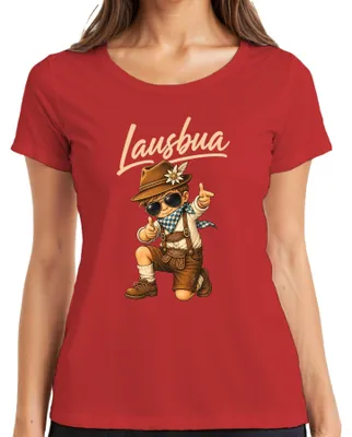 Zdjęcie produktu dla Lausbua – Chłopięca koszulka z motywem bawarskim, skórzane spodnie (lederhosen), sukienka (dirndl) w stylu alpejskim, czerwona, rozmiar XXL