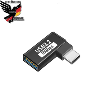 Produktbild von USB C Stecker auf USB A Buchse Adapter Winkelstecker 90° Winkeladapter USB Kupplung Verbinder Konverter Ladeadapter für Handy PC Laptop MacBook Mac