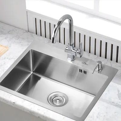 Obrázek produktu pro Kuchyňský dřez Auralum 55 x 45 CM nerezový dřez Vestavný dřez Dřez se 2 montážními otvory + odtoková souprava + dávkovač mýdla