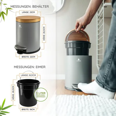 Image de Solidchoice - Poubelle de 5 litres pour salle de bain - Avec couvercle en bambou