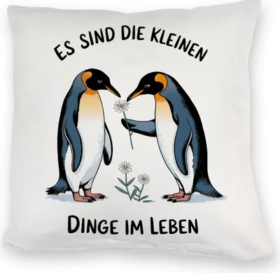 Produktbild von Pinguine mit Blumen - Es sind die Kleinen Dinge Kuschelkissen