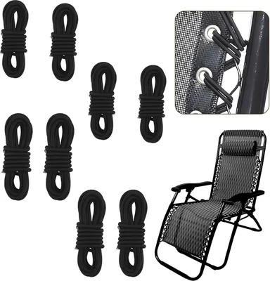 Produktbild von Zbssny Ersatz-Gummischnüre für Zero Gravity Stühle, 8 Stück, 240cm/150cm Länge, Elastische Seile für Liegestühle und Relaxsessel, Schwarz