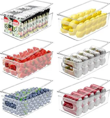 Produktbild von Famanu Kühlschrankorganizer Set aus 6, Hochwertige Aufbewahrungsboxen mit Deckel, Stapelbare Kühlschrankboxen