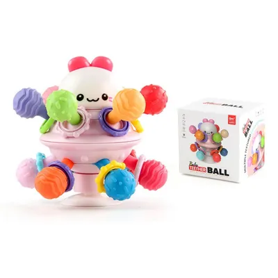 Produktbild von Montessori Babyspielzeug Beißring & Rassel – Sensorikspielzeug Rosa