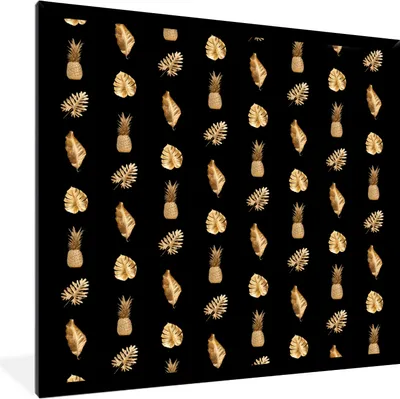 Produktbild von MuchoWow® MuchoWow® Gerahmtes Poster Blätter - Gold - Muster 40x40 cm - Poster mit zchwarzem Bilderrahmen - Mit Rahmen - Wanddekoration Schlafzimmer
