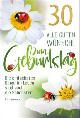 Produktbild von 30. Geburtstag Glückwunschkarte mit Briefumschlag Marienkäfer und Margerite