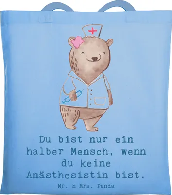 Produktbild von Mr. & Mrs. Panda Shopping Tasche Anästhesistin Herz - Sky Blue - Geschenk, canvas, Einkaufstüte, Anästhesie, Studium, Krankenhaus, Spruch, Tote Bag, Laptoptasche