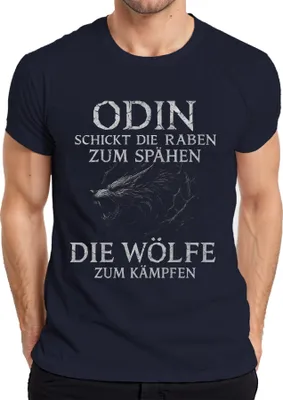 Produktbild von Odin schickt Raben Wölfe Kämpfen Wikinger Spruch Nordisch Runen Herren T-Shirt, Navy, XXL