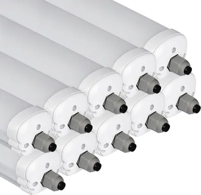 A stack of white LED tube lights with gray connectors.