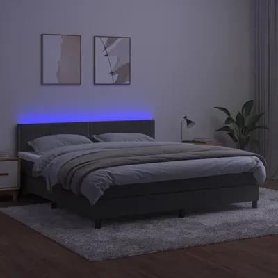 Produktbild von CLORIS Boxspringbett Polsterbett mit Matratze & LED Dunkelgrau 160x200 cm Samt, 68,17 kg