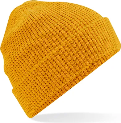 Produktbild von Beechfield B52N | Organic Baumwolle Waffle Beanie - 100% Baumwolle - Farbe: Mustard - Größe: One Size