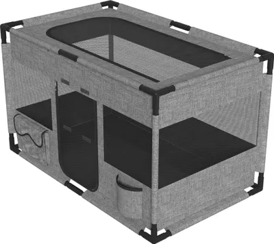 Obrázek produktu pro YRHome Čtvercový výběh pro domácí mazlíčky 100 x 60 x 60 cm, šedý, stabilní a bezpečný, 600D Oxford, síťované okno, boční kapsy, ideální pro byt, zahradu a terasu