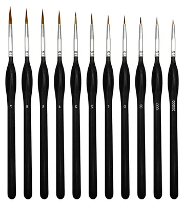 Produktbild von Set mit 11 feinen Detailpinseln, Miniaturpinseln aus Wolfshaar für Acryl-, Öl-, Gouache-, Aquarell- und Nagelkunst