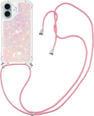 Produktbild von iPhone 16 Hülle - Coverup Liquid Glitzer Back Cover mit Handykette - Pink