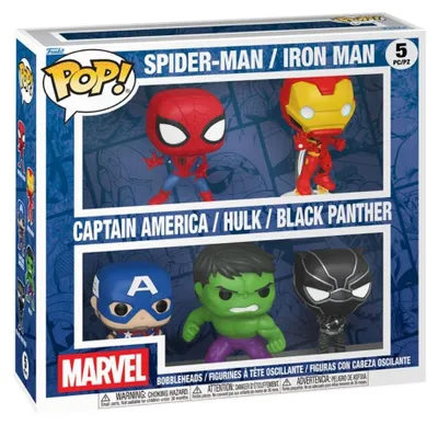 Immagine prodotto di Funko POP! Marvel, confezione da 5 figure in vinile, set di supereroi: Spider-Man, Iron Man, Hulk