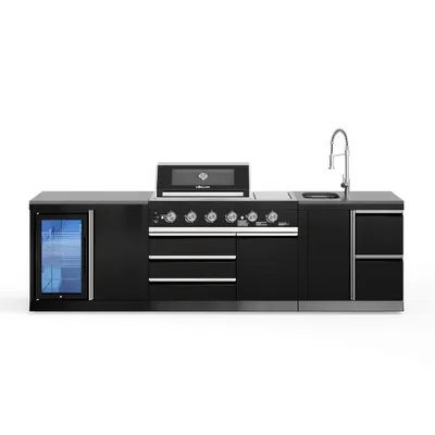 Produktbild von GORILLER® BLACKBACK M4 Outdoor-Küche, Gasgrill mit Kühlschrank und Waschbecken, Extra-Arbeitsfläche und Stauraum, Edelstahl, Schwarz