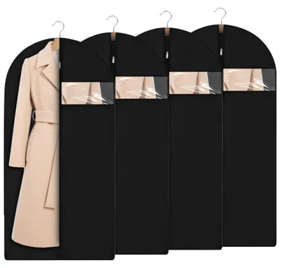 Kleidersäcke 4er-Set, 120 x 60 cm, schwarz, mit Reißverschluss, EVA