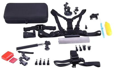 Immagine prodotto di NK -KA3100-FO, set di accessori 44-in-1 per action camera, custodia da trasporto, supporto per manubrio e ventosa, selfie stick, impugnatura a mano, supporto per testa e fibbia, galleggiante in spugna, adesivi 3M