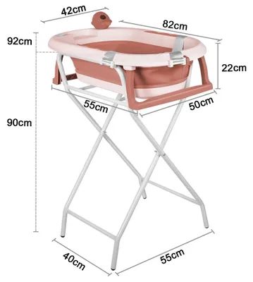 Image de Baignoire pour bébé 2-en-1 - Baignoire pliable avec support - Avec tapis de bain - Pour les nouveau-nés et les tout-petits de 0 à 3 ans - Rose