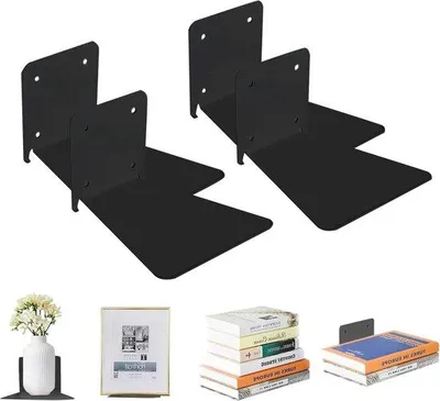 Produktbild von Famanu Wandregal Dreieckige Bücherregale - Unsichtbare Wandmontage - Schwarz (Set von 4)
