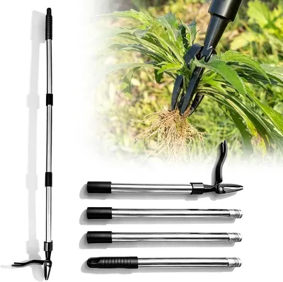 Produktbild von Unkrautstecher mit langem Stiel, 147 cm, Unkrautentferner mit 3 Krallen, Unkrautentferner, Wurzelentferner, Unkrautmesser für Rasen