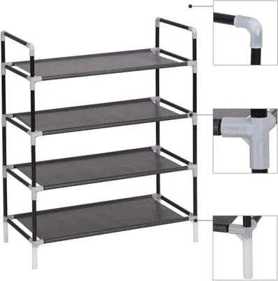 Produktbild von "2026 Promotion" Schuhschrank, Schuhkipper, Schuhregal, mit 4 Ablagen Metall und Vliesstoff Schwarz - Schuhständer CC2429