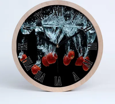 Produktbild von Holzuhr 30fi cm wanduhr - schwarze Spitzen - Erdbeeren unter Wasser