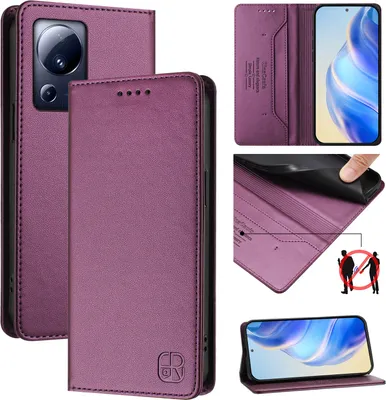 Produktbild von Lederhülle für Xiaomi 13 Lite/Xiaomi Civi 2 Hülle Flip Brieftasche Kartenfächern Ständer Schutzhülle Lila
