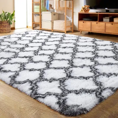 Image de Topchances Tapis de salon, velours super doux tapis de salon à poils longs antidérapant, tapis de salon pour chambre à coucher Tapis,80*160CM,Blanc